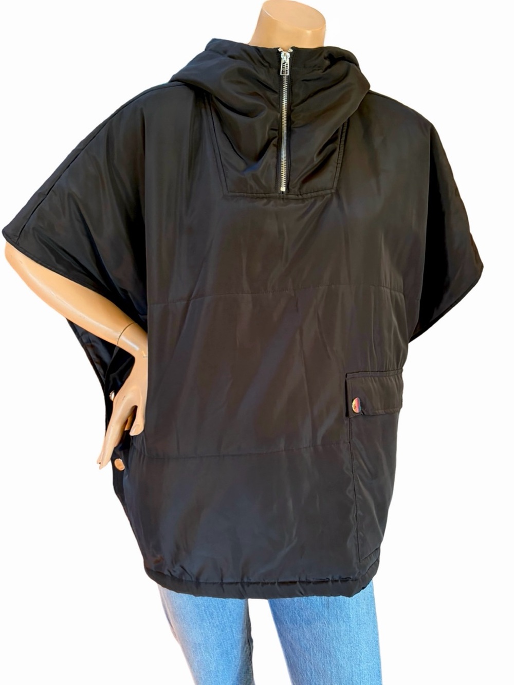 NWOT Noisy May Padded Oversized Hooded Poncho Anorak Black S (but oversized)